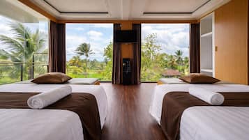 Premium bedding, Select Comfort beds, desk, laptop workspace