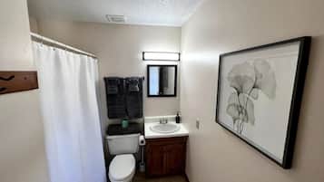 Hair dryer, towels, toilet paper
