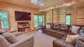 Smart TV, fireplace, foosball