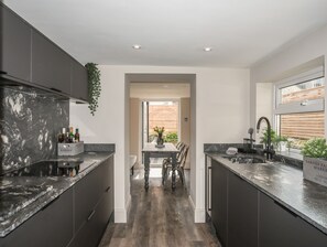 Fridge, dishwasher, electric kettle, toaster