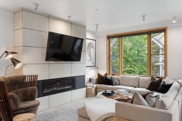 TV, fireplace