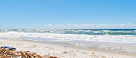 Plage, chaises longues