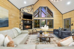 Smart TV, fireplace, DVD player, video library