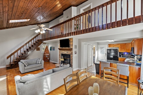 Little blue house on the lake