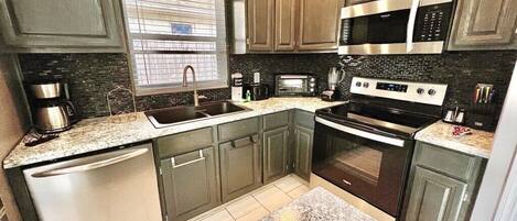 Fridge, microwave, oven, dishwasher