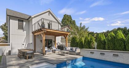 Luxury Oasis: Heated Pool + Walk to Town/Track