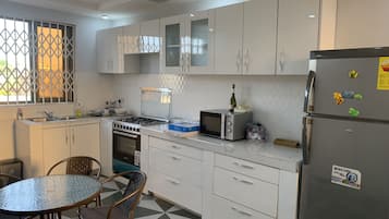 Fridge, microwave, oven, electric kettle