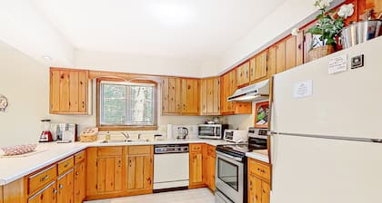 Cozy condo on the river with a wood-burning stove, deck & W/D - near skiing