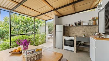 Fridge, oven, stovetop, electric kettle