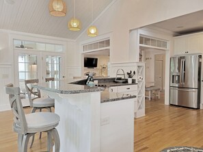 Fridge, microwave, oven, stovetop - Raised 2-Story Beach House, Beautiful Updates, Private Pool, Shortcut to Beach (Pawleys Island)