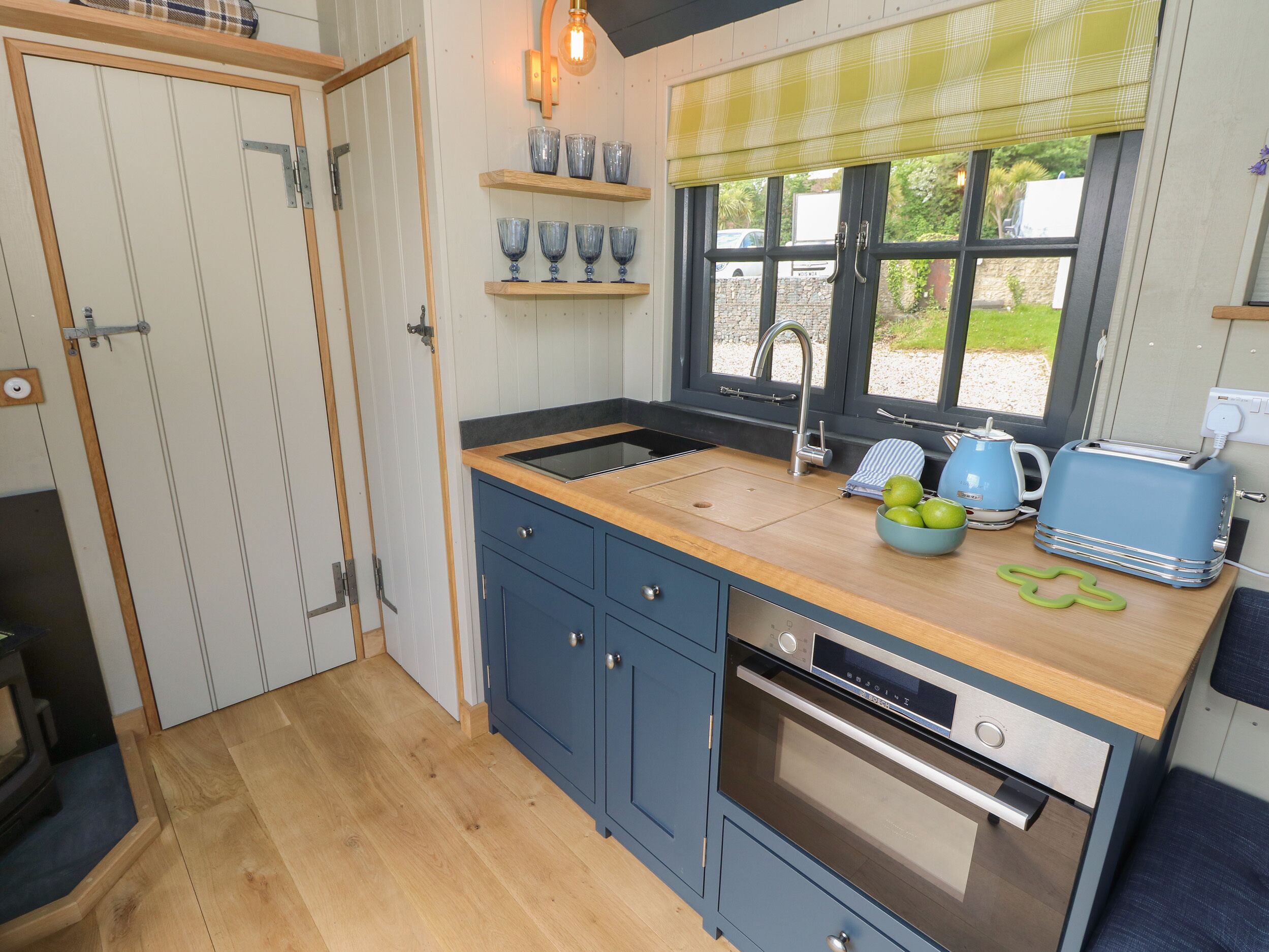 Fridge, electric kettle, toaster, cookware/dishes/utensils