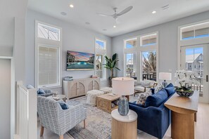 Smart TV, DVD player, books, video library