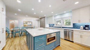 Fridge, microwave, coffee/tea maker, toaster