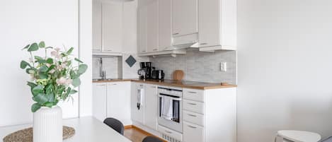 Premium Apartment | Private kitchen | Full-size fridge, microwave, oven, stovetop