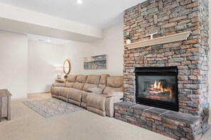 TV, fireplace, video games, DVD player
