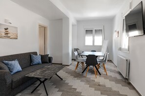 Basic Apartment, 2 Bedrooms (Lemon) | Living area | 1-inch flat-screen TV with digital channels, TV - Tree Houses with private jaccuzi (Santorini)