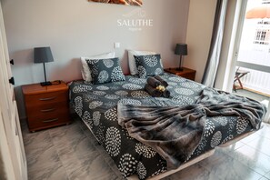 1 chambre, bureau, fer et planche à repasser, lit parapluie