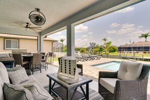 Outdoor dining - Pool & Gulf Access Canal: Chic Cape Coral Home! (Cape Coral)