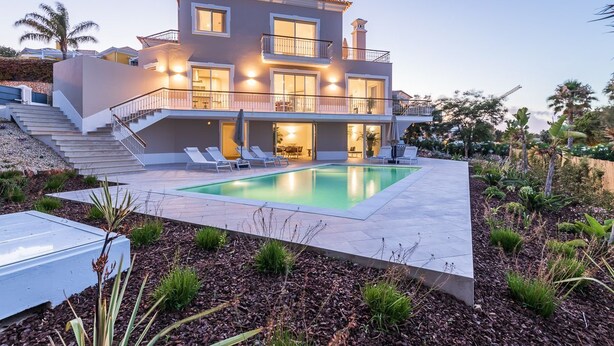 A two-story house with a swimming pool, outdoor seating, and a staircase leading to the upper floor. - Villa Catao - Four Bedroom Villa, Sleeps 8 (Almansil)