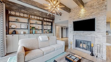 TV, fireplace