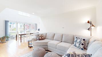 Télévision, cheminée, livres