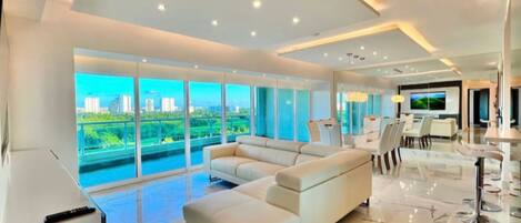 Basic Apartment | Living area | 50-inch TV with digital channels
