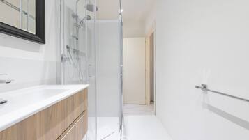 Shower, hair dryer, bidet, towels