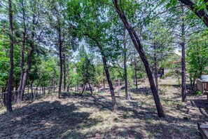 Surrounded by a tranquil forest, this serene setting offers a peaceful escape.