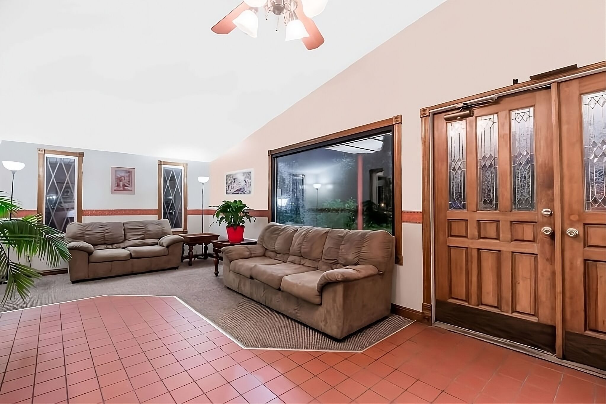 Relax together in the spacious lobby with comfy seating.