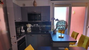 Fridge, microwave, oven, dishwasher - Luxurious 2-room apartment with air conditioning and terrace in Sète (Sète)