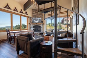 テレビ、暖炉、DVD プレーヤー