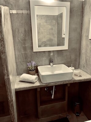 Douche, séchoir à cheveux, serviettes fournies