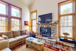 TV, fireplace, table football