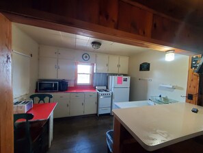 Fridge, microwave, oven, stovetop - East Crooked Lake Homestead Cabin (Nevis)
