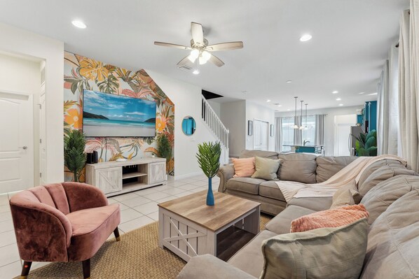 Smart TV, fireplace, video games, books