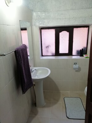 Douche, serviettes fournies, savon