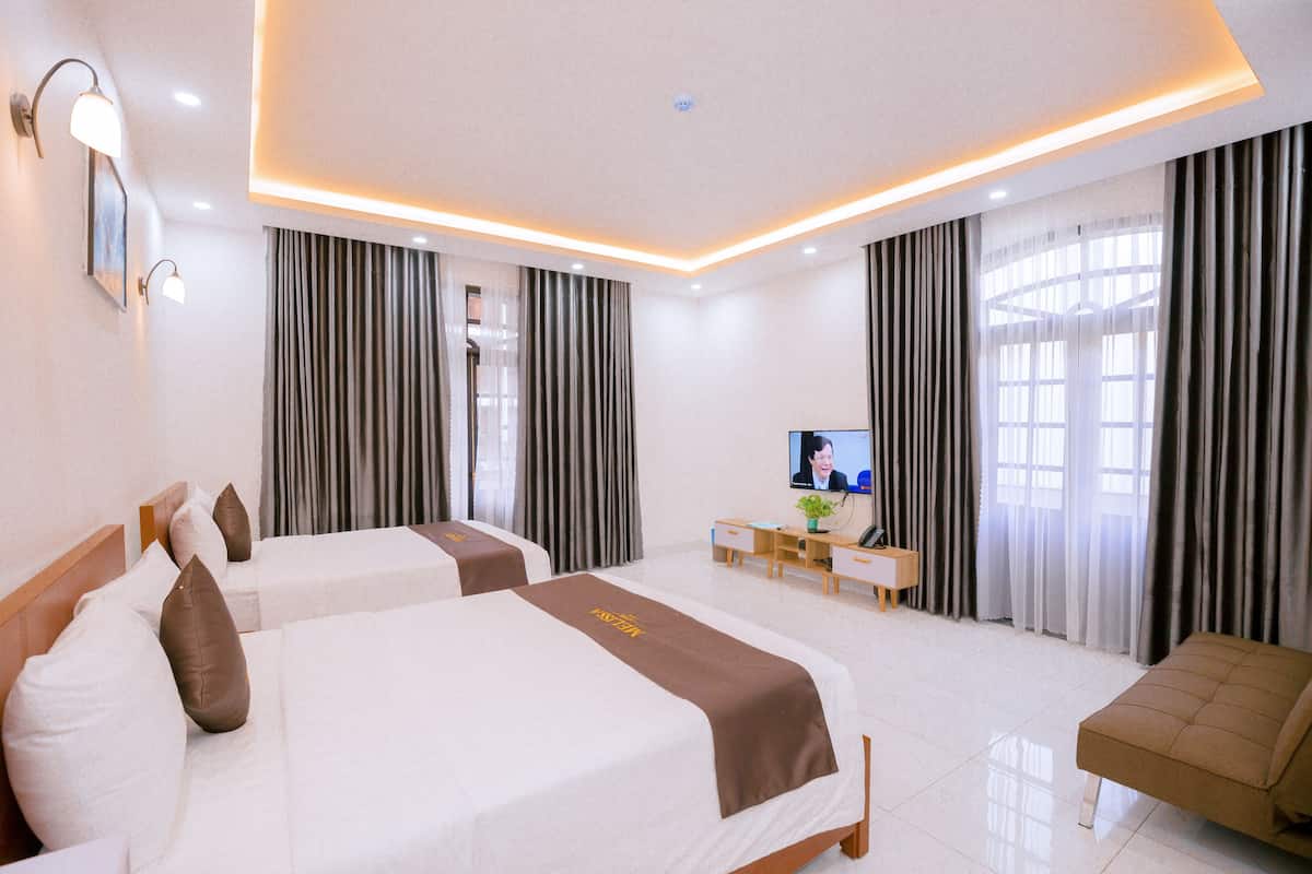 Habitación Premier con 2 camas individuales, 2 camas Queen size, balcón, vista a la ciudad | Sábanas de algodón egipcio, ropa de cama de alta calidad y edredón