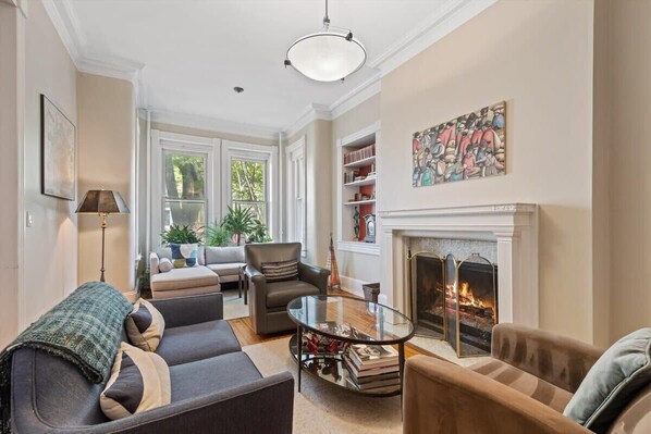 TV, fireplace, offices, computer monitors