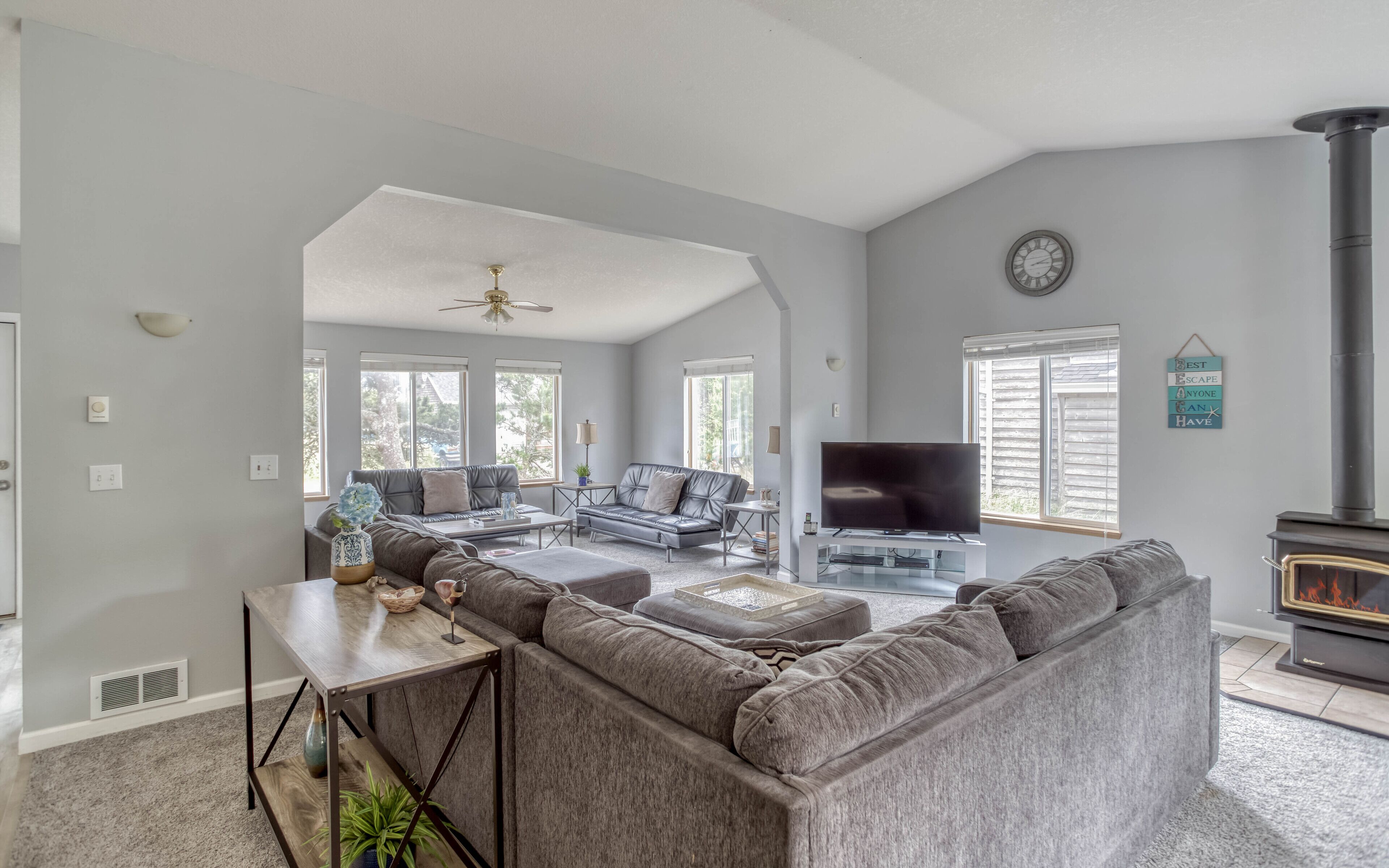 Single-Level Home with Double Living Room, King Suite, is an Easy Walk to Beach!