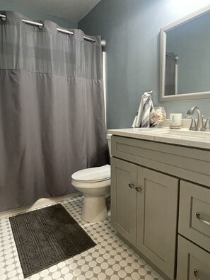 Sèche-cheveux, serviettes fournies, savon, papier toilette