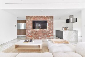 Luxury Apartment, 1 Bedroom, Balcony | Living area | 75-inch LED TV with satellite channels, TV, Netflix - Stunning 1BR in Bahar near JBR Beach (Dubai)