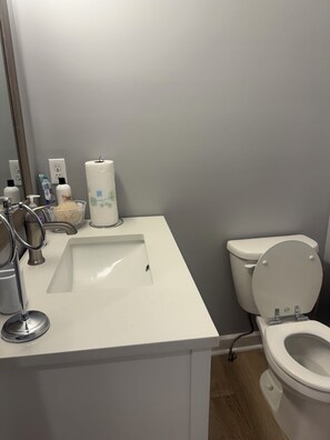 Hair dryer, towels, toilet paper - East Madison Escape. (Pulaski)