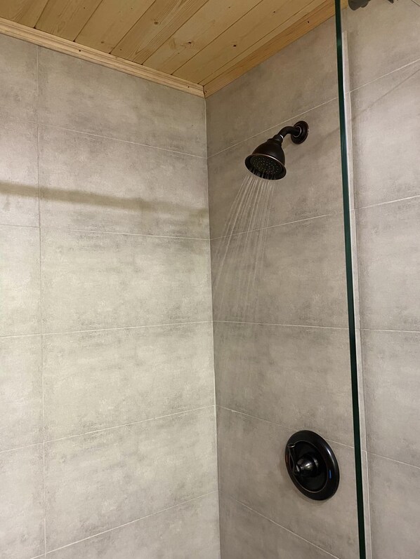 Douche, baignoire à jets, sèche-cheveux, serviettes fournies