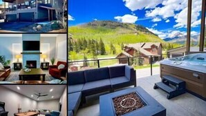 A modern house with a balcony, a living room with a fireplace, a pool area, and a hot tub. - Inviting Townhouse at Purgatory (Durango)
