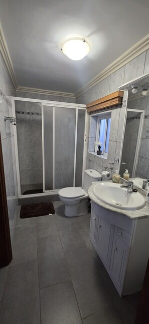 Hair dryer, towels, toilet paper
