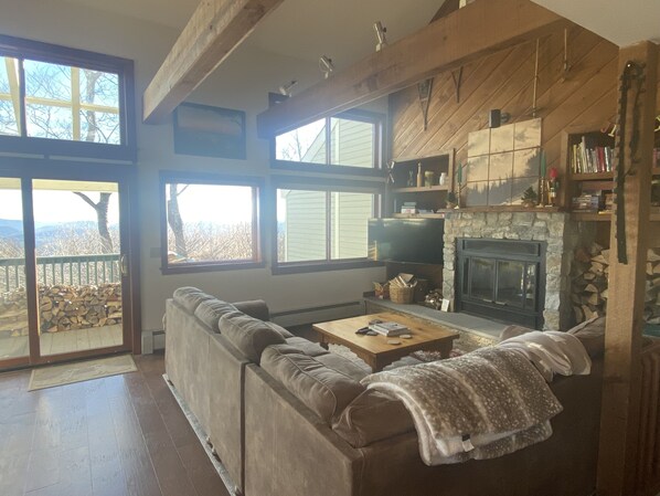 Smart TV, fireplace, video games, DVD player