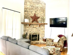 Smart TV, fireplace, video games, books