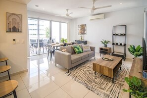Executive Apartment | Living area | 45-inch LED TV with digital channels, TV, Netflix - ZEN CENTRAL CBD - 3 Bedroom Apartment (Darwin)
