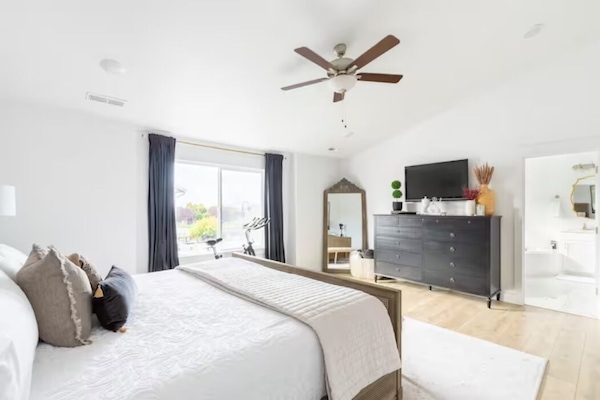 Primary bedroom with comfortable King mattress.