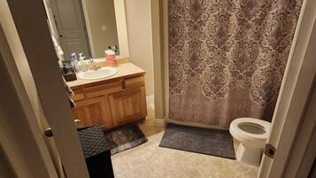 Hair dryer, towels, toilet paper